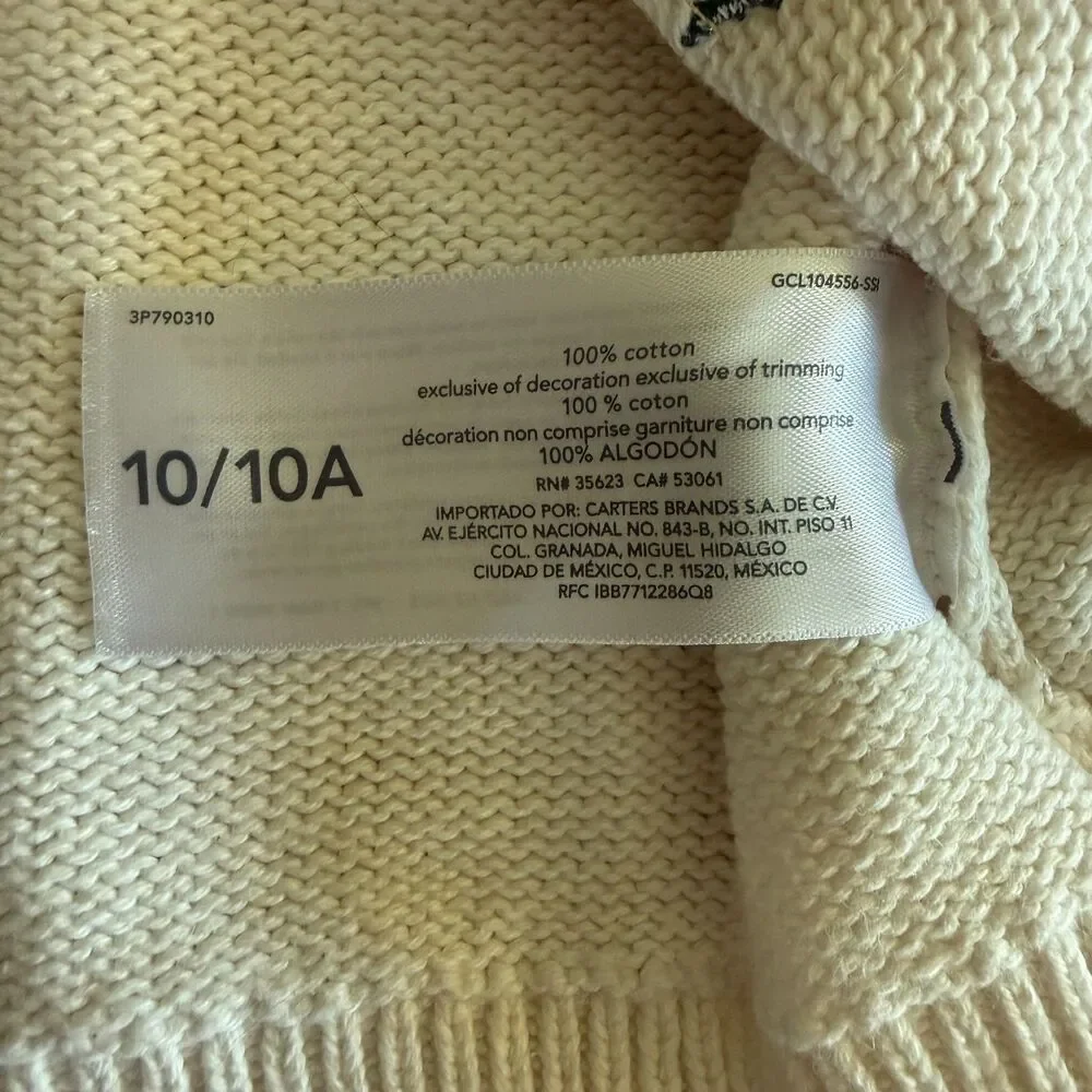 Carter's Ivory Holly Holiday Sweater Girls' 10